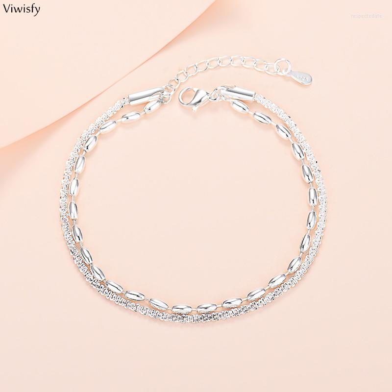 

Link Bracelets Viwisfy Silver Color Stamped S925 Double Layers Chain Lobster Clasp For Women Trendy Jewelry VW22002