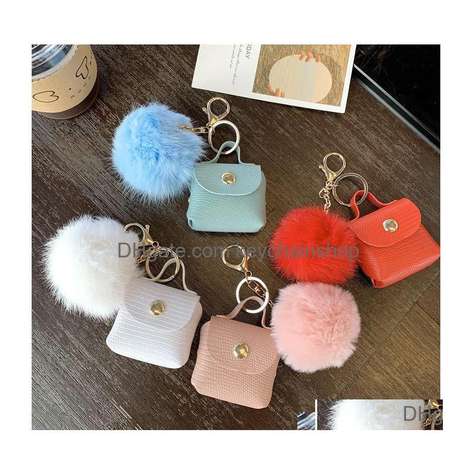 

Key Rings Pompom Leather Bag Keychains Coin Purses Chains Holders Fashion Pu Pouches Pendant Keyrings Trinkets Cute Women Pom Ball C Dhbvx