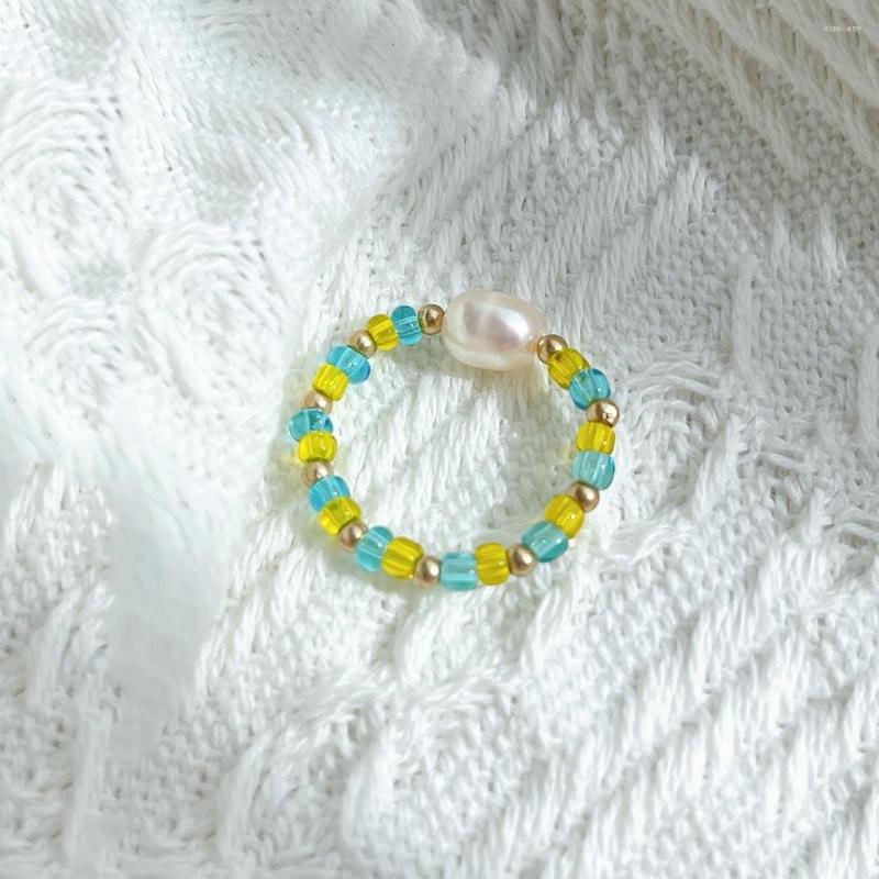 

Wedding Rings Simple Geometric Resin Bead Finger Ring For Women Bohemian Elastic Jewelry Freshwater Pearl Party Gift Anillos Mujer