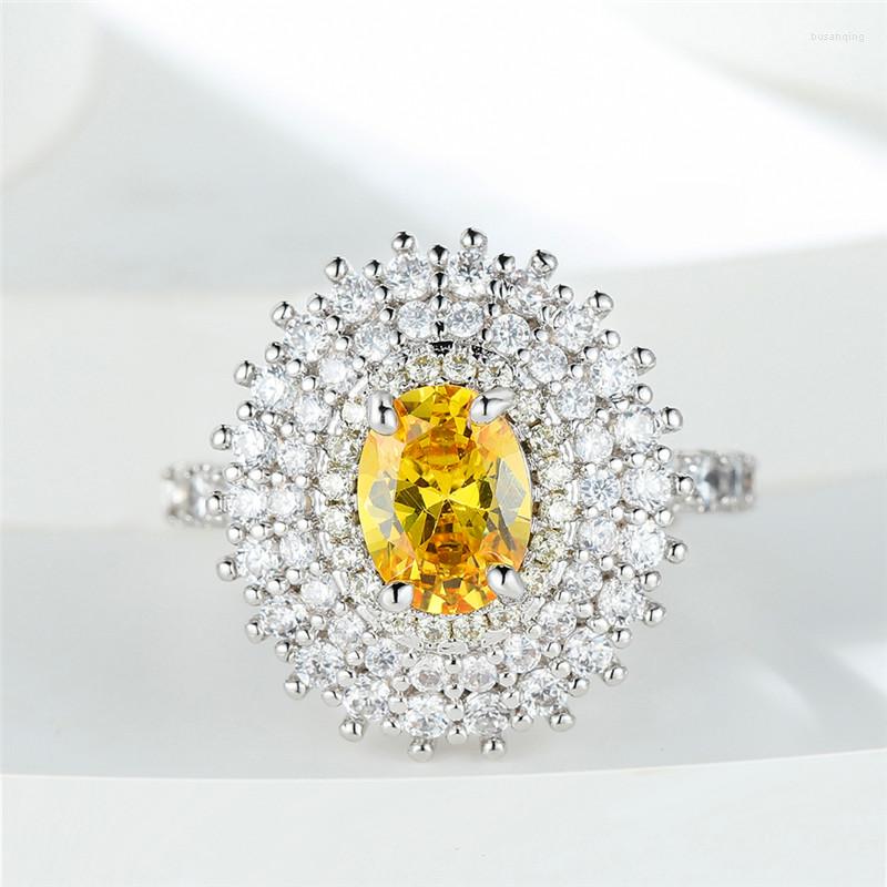 

Wedding Rings Luxury Female Small Round Adjustable Ring Classic Silver Color Engagement Crystal Minimalist White For Women