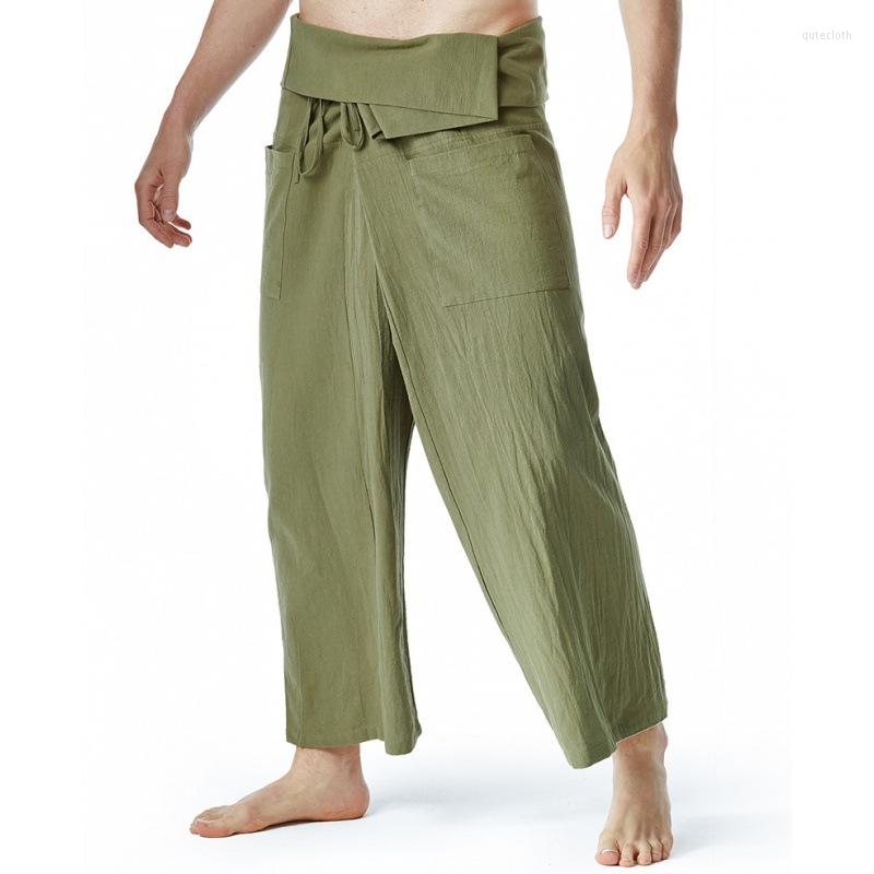 

Men's Pants Man Solid Cotton Thai Style Large Size Fisherman Casual Nine Points 2023 Summer Men's Loose Yoga Haren Trousers, Black