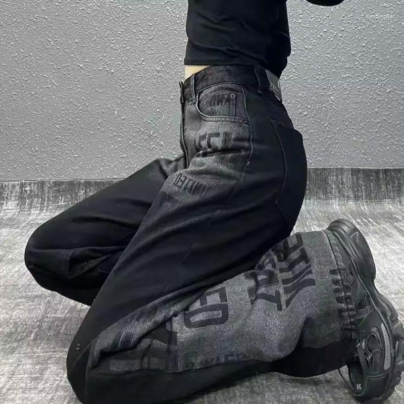 

Men' Jeans Designer Streetwear Y2k Black Pants Men High Waist Wide Leg Oversize Gradient Fashion Full-length Long Trousers 2023