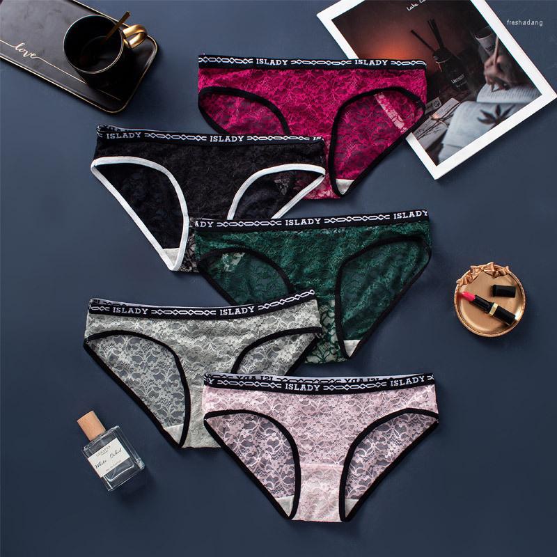 

Women's Panties SP&CITY Flower Embroidery Lace Transparent Underwear Women's High Elastic Hollow Out See Through Seamless Briefs, Black