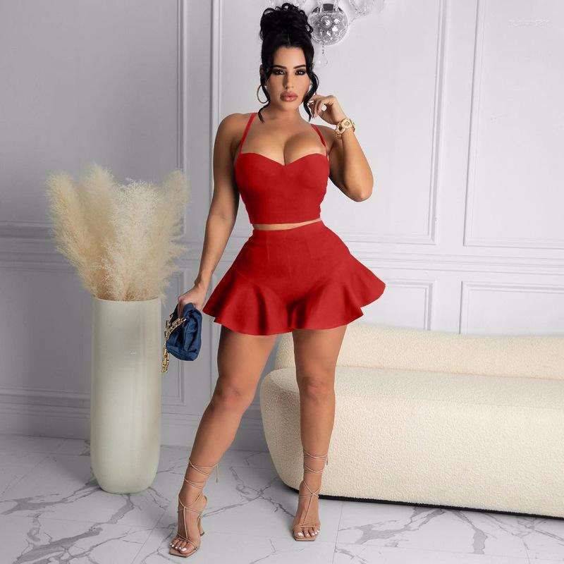 

Women's Tracksuits Sexy Backless Camisole Crop Top And Pleated Shorts 2 Piece Summer Matching Set Plus Size Party Midnight Clubwear Women, White