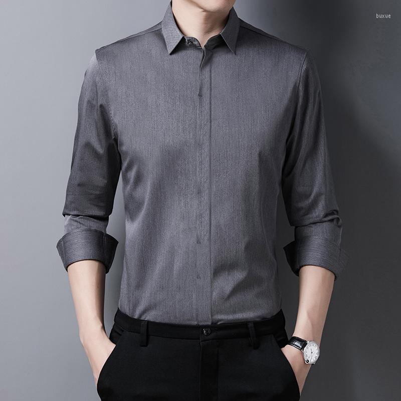 

Men's Casual Shirts 2023 Summer Mulberry Men's Silk Business For Men Fashion Long Sleeve Shirt Tops Camisa Masculina Lq, 716 gray
