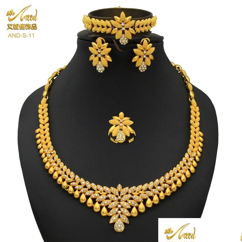

Other Jewelry Sets Aniid African Set Big Necklace Dubai Ethiopian Gold Color Jewelery Earring Bracelet For Women Bridal Choker Whole Dhm7U