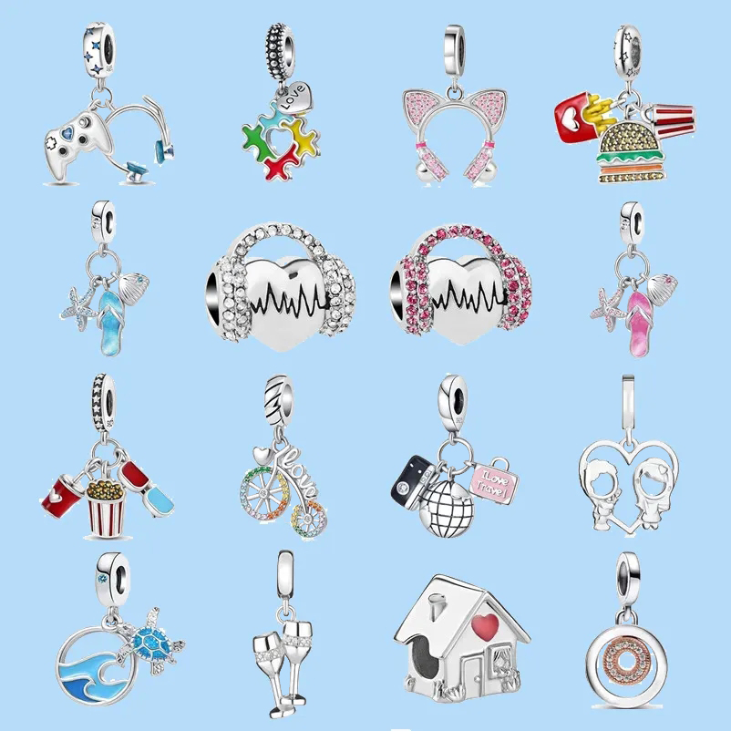 

925 sterling silver charms for pandora jewelry beads DIY Pendant women Bracelets beads DIY Women Love Travel Pendant Accessories Gift