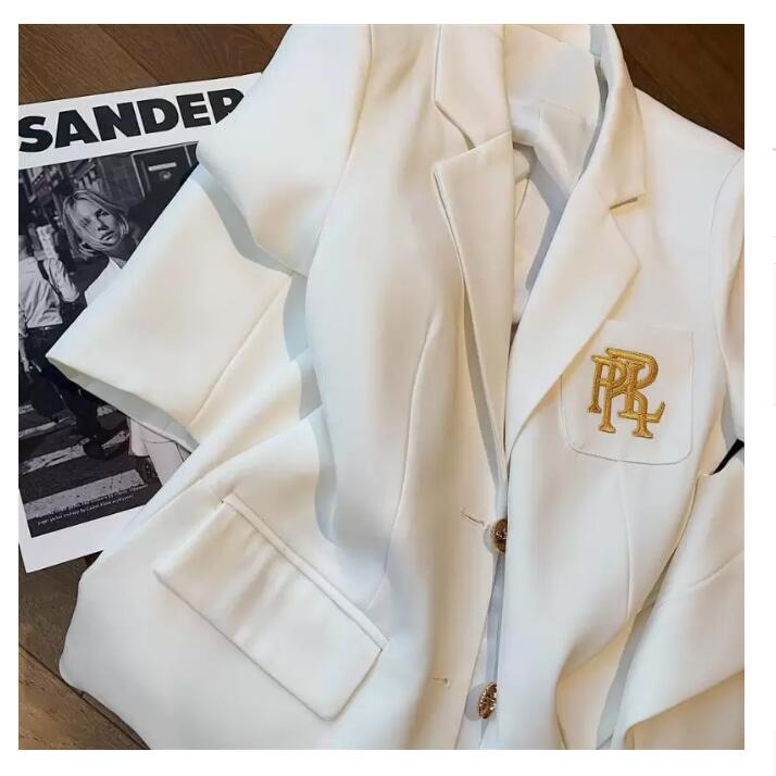 

Women's Suits & Blazers Letter Embroidery Suit Jacket White For Women Long Sleeve Oversized Coat Loose Blazer Office Ladies Black Tops
