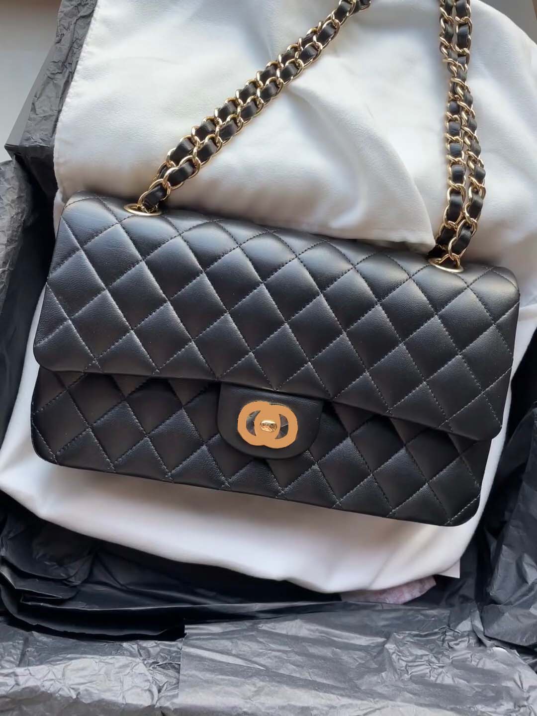 

7A Designer Shoulder Bag Classic Plaid Flap CF Caviar Handbag Sheep Leather and Gold Silver Metal Double Letter Square Stripe Women's Crossbody Bag, Color10
