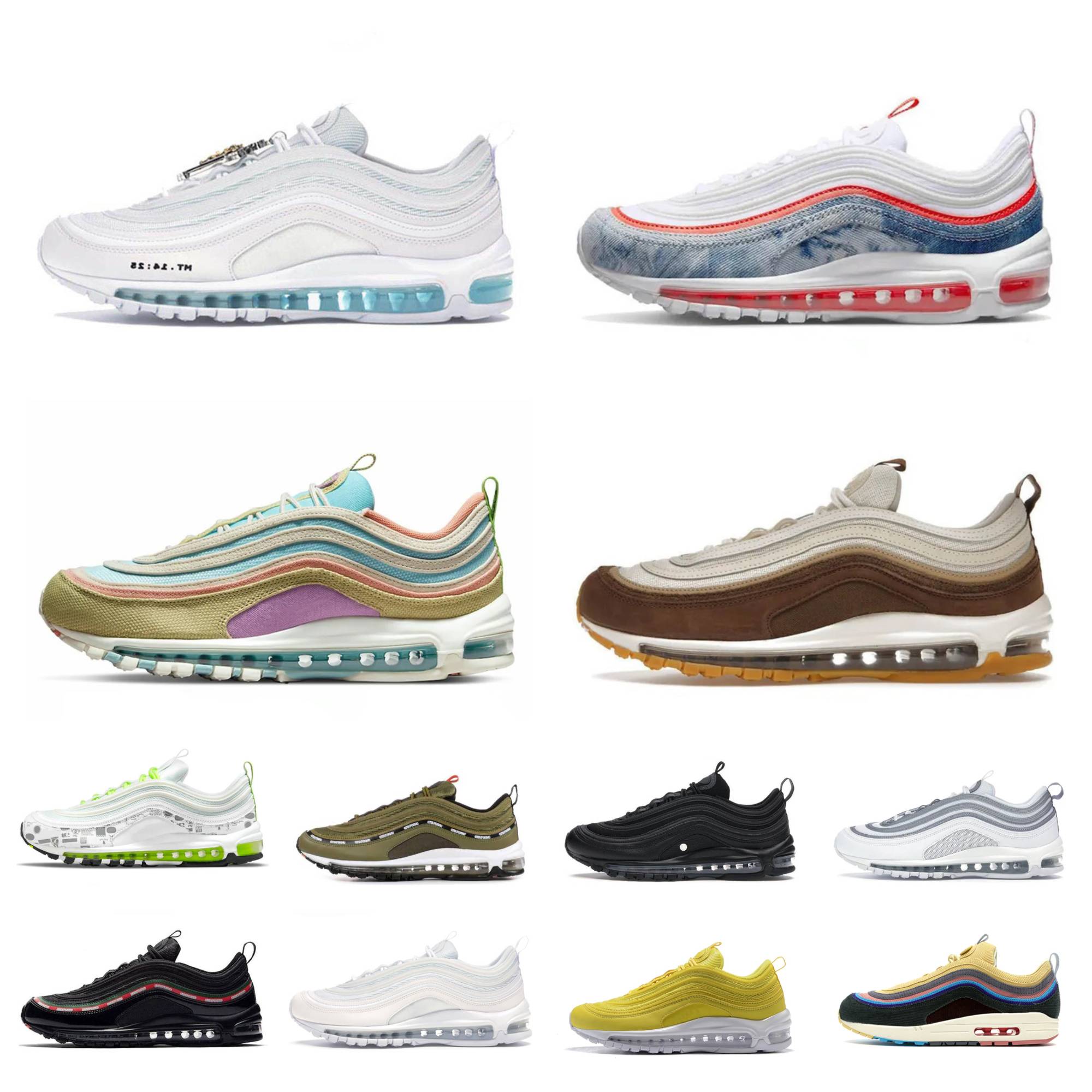 

Classic Max 97 Sean Wotherspoon Mens Running Shoes Air 97s Triple White Black sliver bullet metalic gold Golf NRG MSCHF X INRI Jesus Celestial airmaxs Women Sneakers, Bubble package bag