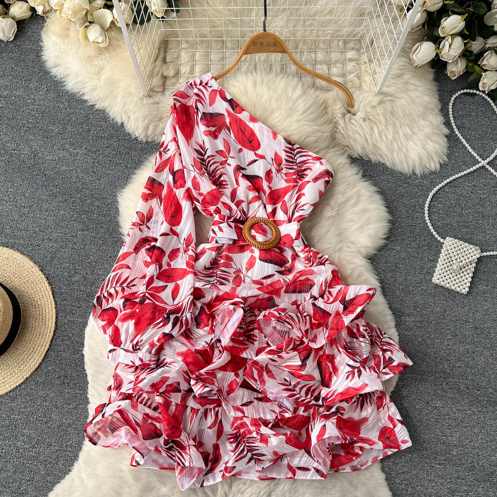 

Autumn Women One Shoulder Long Sleeve Mini Dress Ruffles Shredded Sexy Elegant Mesh Party Vestidos High Waist Party Vestidos Female White Robe 2023 New, Same as picture