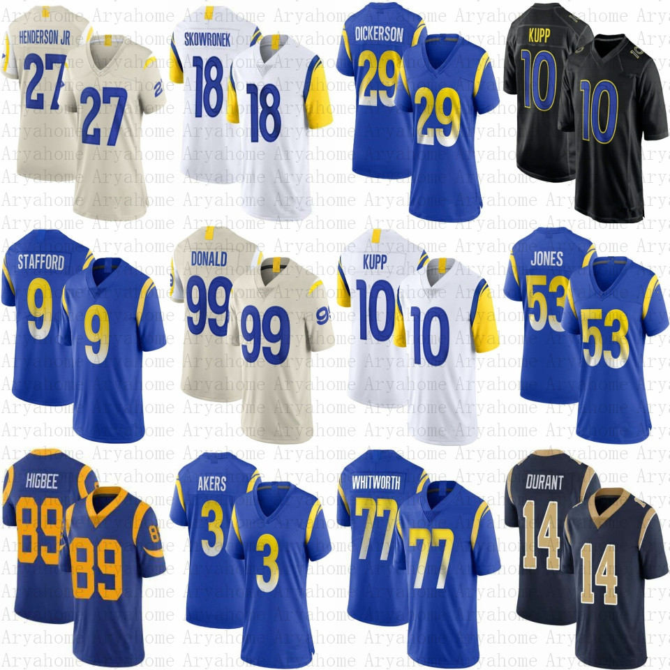 

Cooper Kupp Aaron Donald Custom Football Jersey 13 Stetson Bennett IV Matthew Stafford Rams Tyler Higbee Russ Yeast Cam Akers Cobie Durant Tutu Atwell Ben Skowronek, Mens