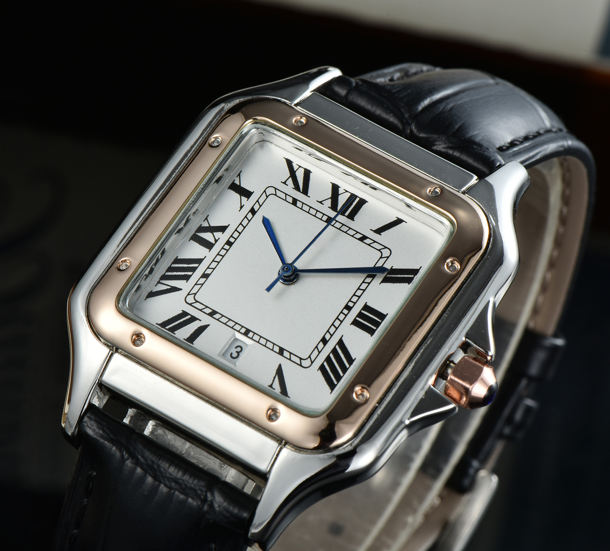 

Classic men's square watch with stainless steel strap, quartz watch, business casual men's AAA watch, Brown