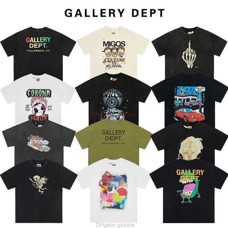 

Designer Fashion Clothing Tees Tshirt Galleryes Depts Fog Washed Old Short Sleeve T-shirt Rainbow Graffiti Loose Couple Half Sleeve Mens Vtg Casual Streetwear Tops, D52 wash black hand-painted graffiti