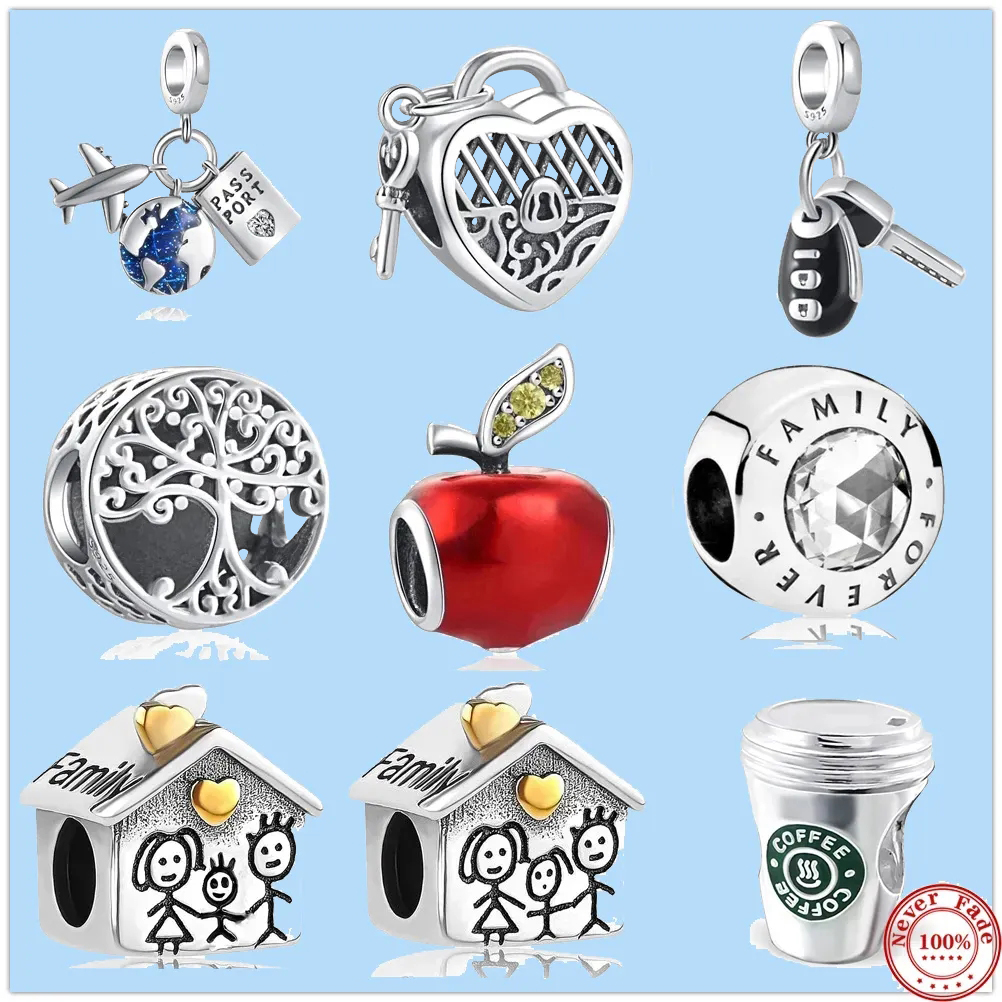 

925 sterling silver charms for pandora jewelry beads Gift Wholesale House Family Boy Girl Tree Apple Pendant