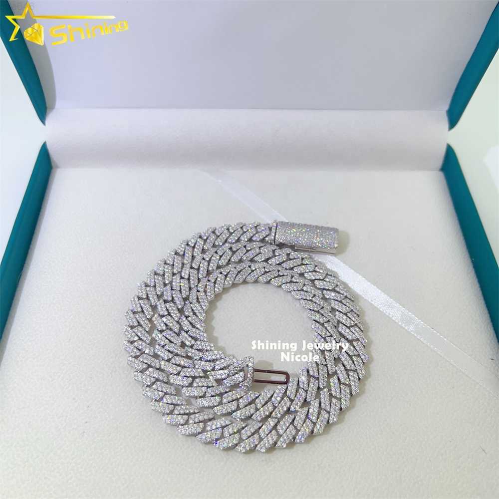 

High End Fashion 925 Silver Jewelry Iced Out Cuban Link Chain 10mm Width Custom Hip Hop Necklace Moissanite Cuban Chain