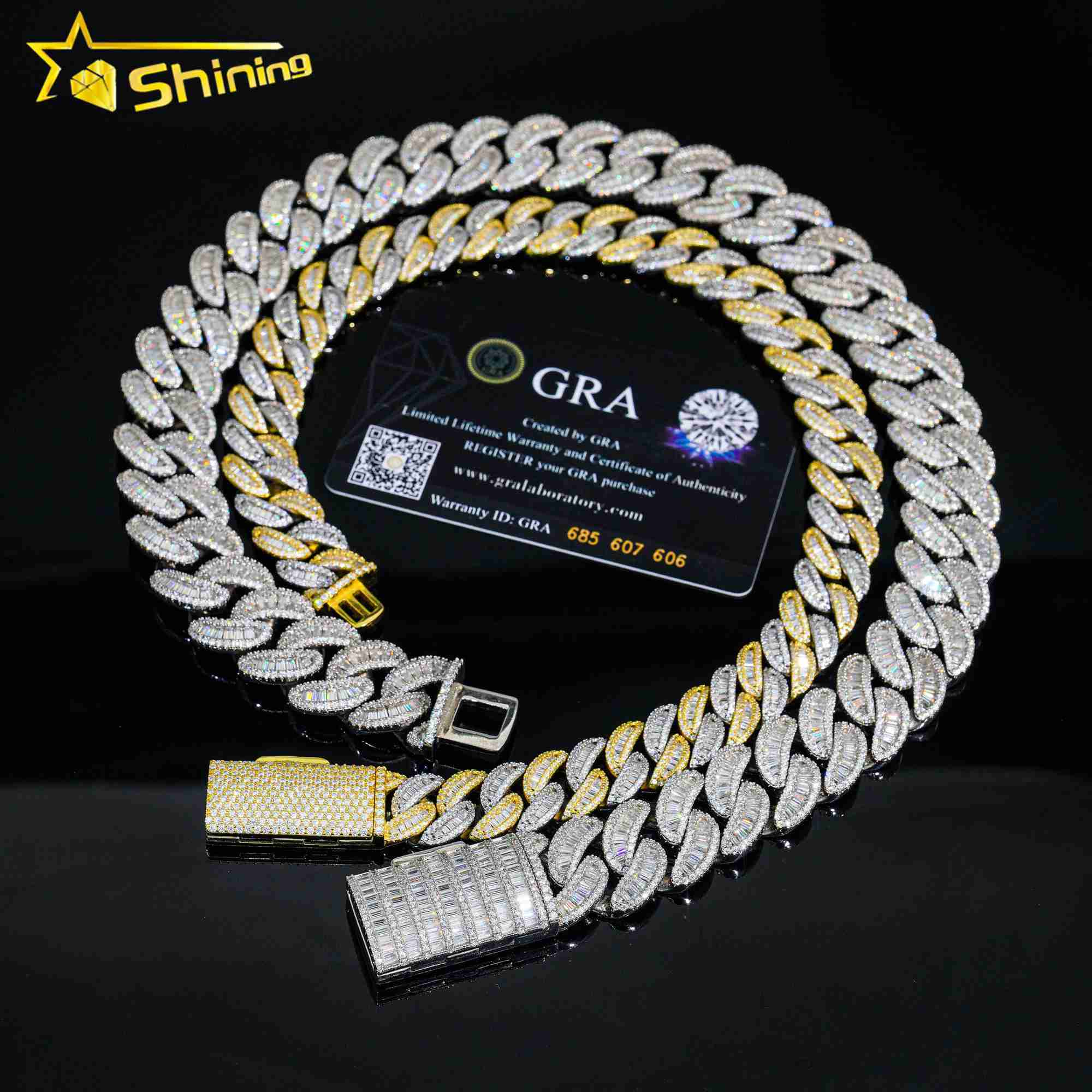 

Vvs Moissanite Iced Out Diamond Gold Color Chain Necklace 925 Sterling Silver Men Necklace Miami Cuban Link Chain