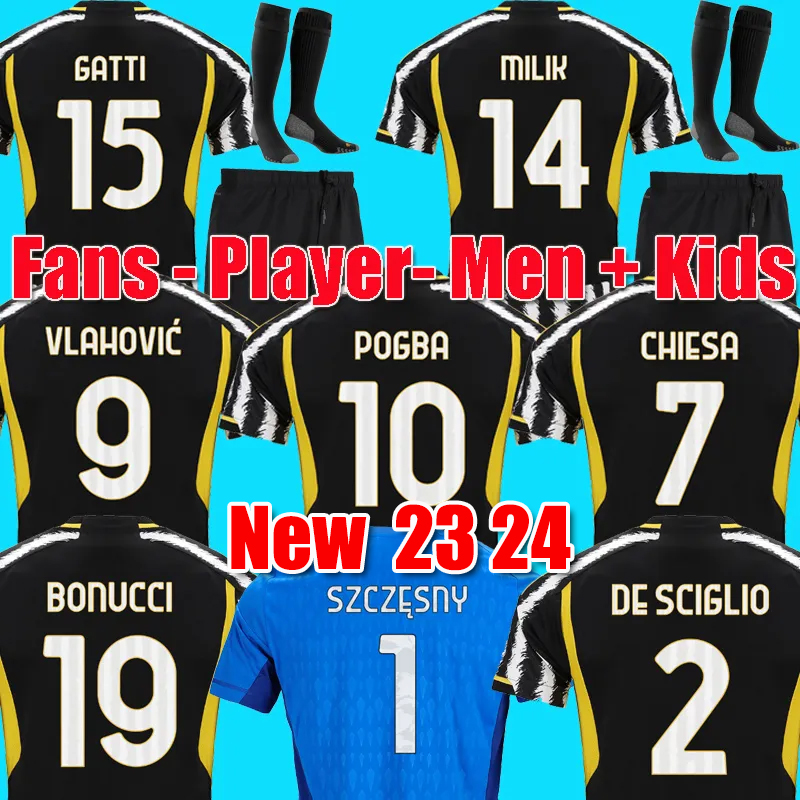 

22 23 24 juventuse VLAHOVIC CHIESA soccer jerseys MILIK 2023 2024 POGBA men kids set BONUCCI football shirts kit DI MARIA uniform socks Kean Kostic Fagioli Danilo, 22 23 away adult