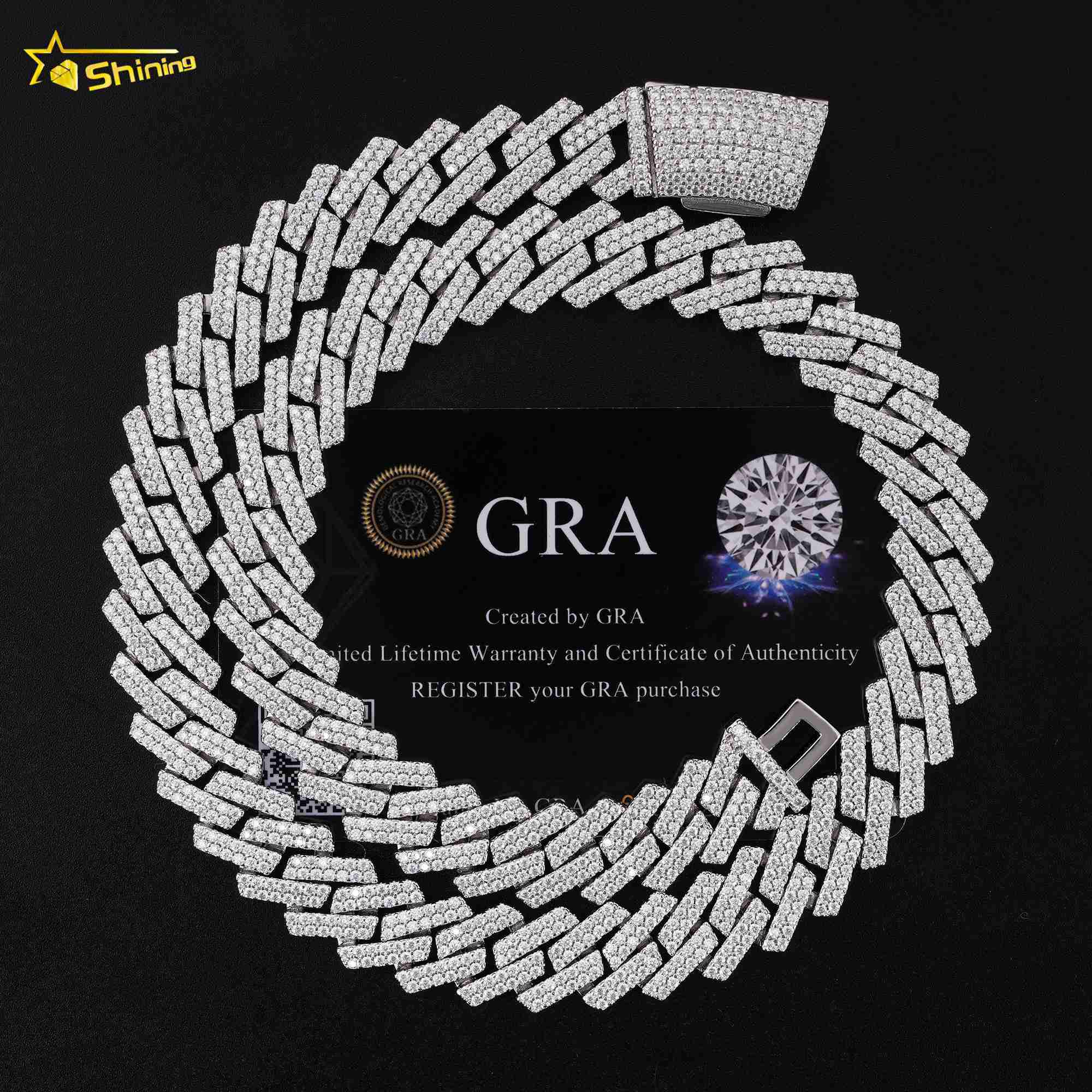 

Custom Curve Box Lock Ice Out Diamond Mens Bracelet Necklace 925 Sterling Silver Moissanite Cuban Chain