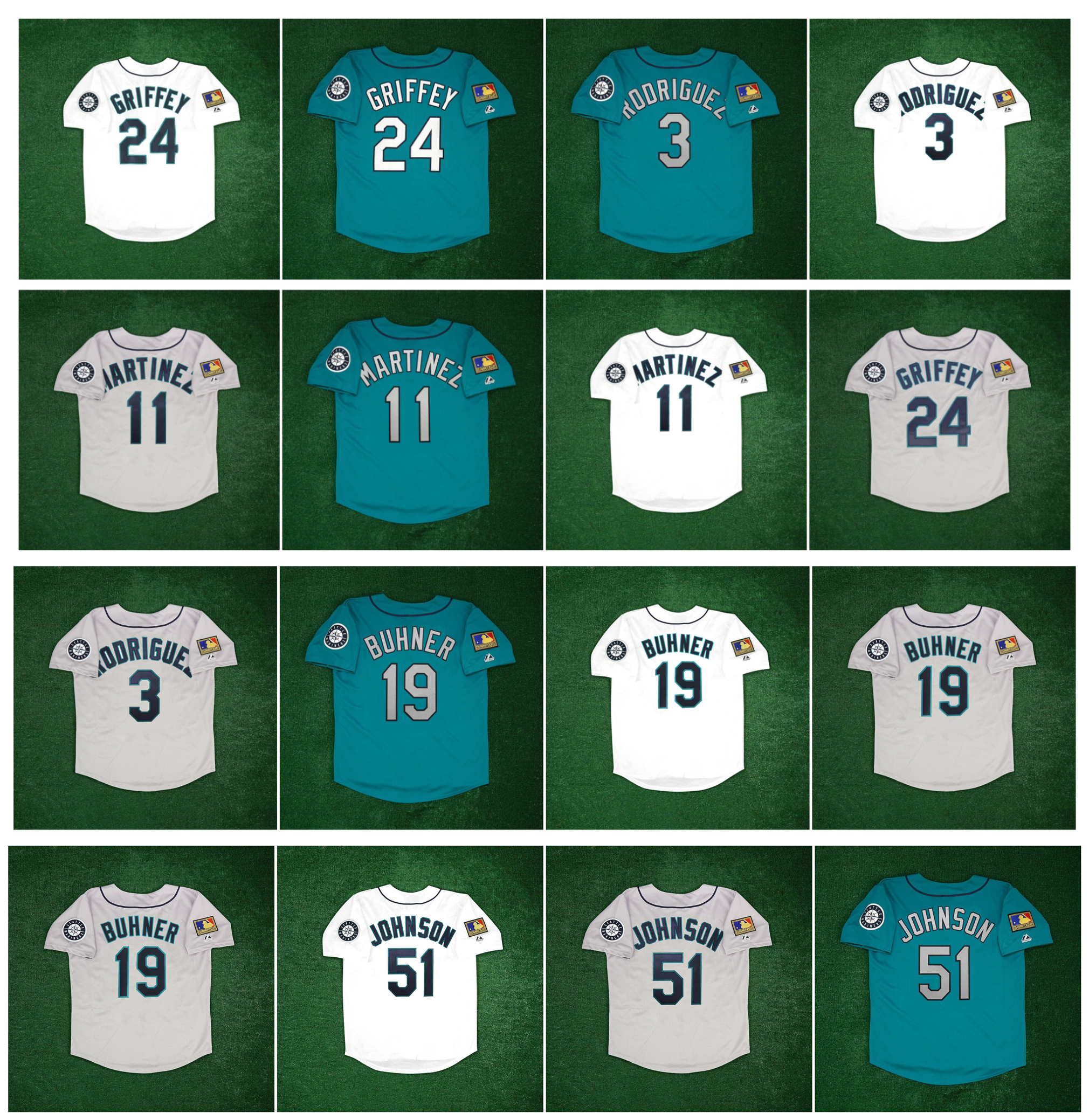 

Ken Griffey Jr. Mariners Baseball Jersey Seattle 1994 Edgar Martinez Alex Rodriguez Jay Buhner Randy Johnson Home Road 125th Anniv. Patch Green White Grey Size -4XL, As pic