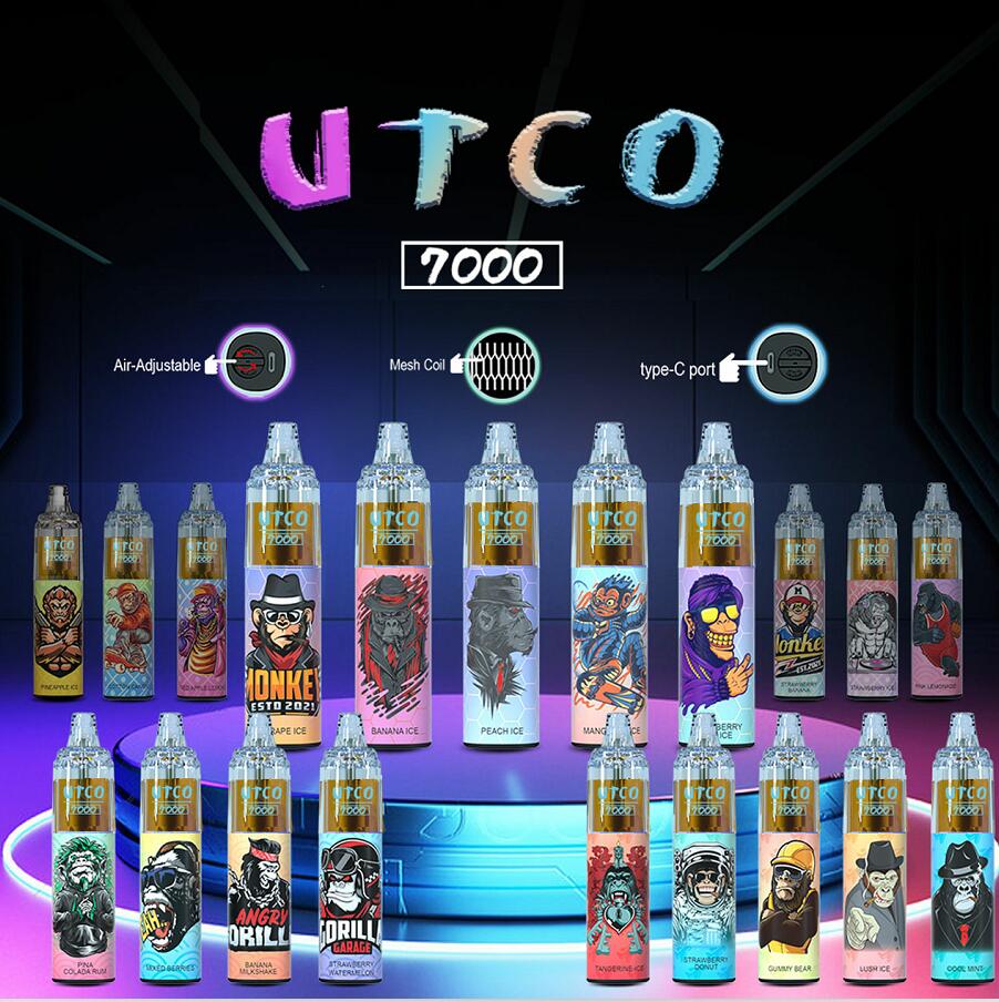 

2023 NEW UTCO 7000 Puffs Disposable E cigarettes Pod Device 14ml Prefilled Mesh Coil RGB light Vapes Pen Kit pk Aroma King RandM Tornado 9000 10000 VOZOL star 6000