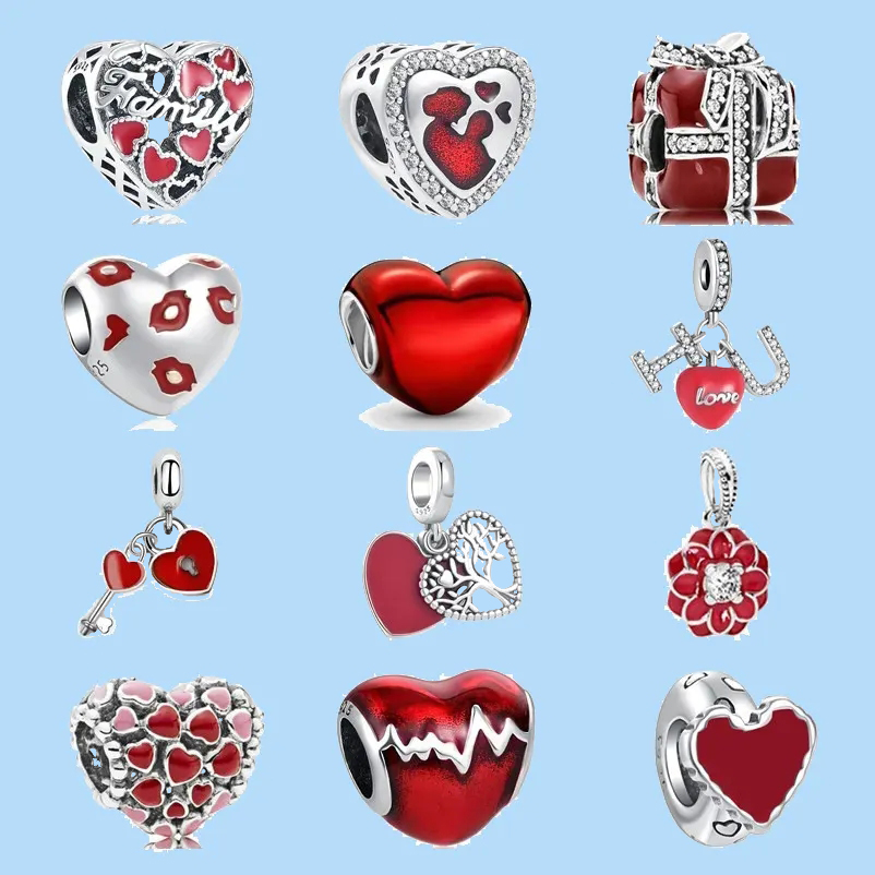 

925 sterling silver charms for pandora jewelry beads women Bracelets beads New Exquisite Silver Pendant Red Heart