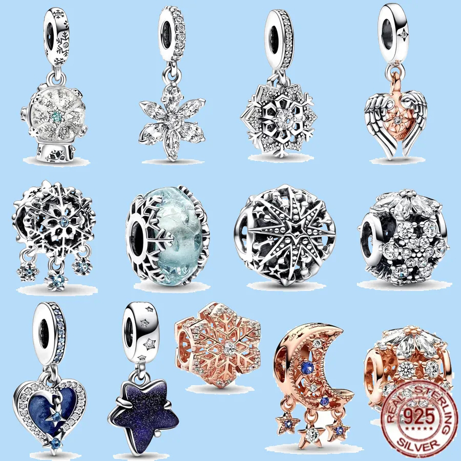 

925 sterling silver charms for pandora jewelry beads women jewelry Sparkling Snowflake amp Herbarium Cluster