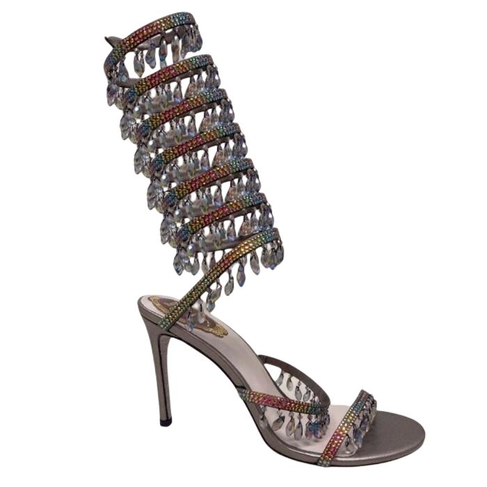 

Rene Caovilla stiletto heels sandals chandelier embellished satin sandals luxurys designers dress shoes ladies slipers rhinestone studded sandal 35-42 OXOOXO, Rene caovilla boxes