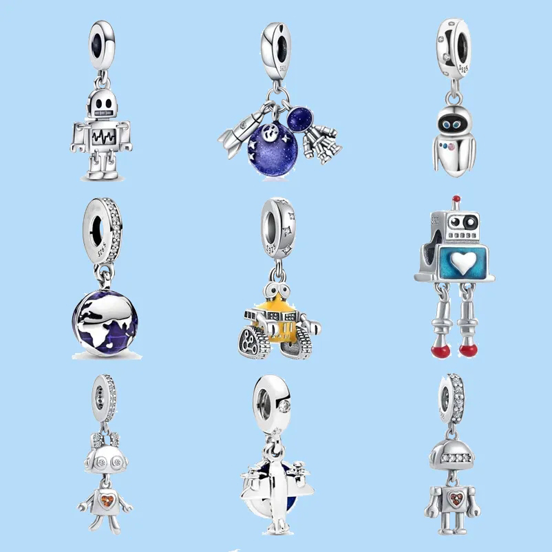 

925 sterling silver charms for pandora jewelry beads DIY Pendant women Bracelets beads Robot Bead