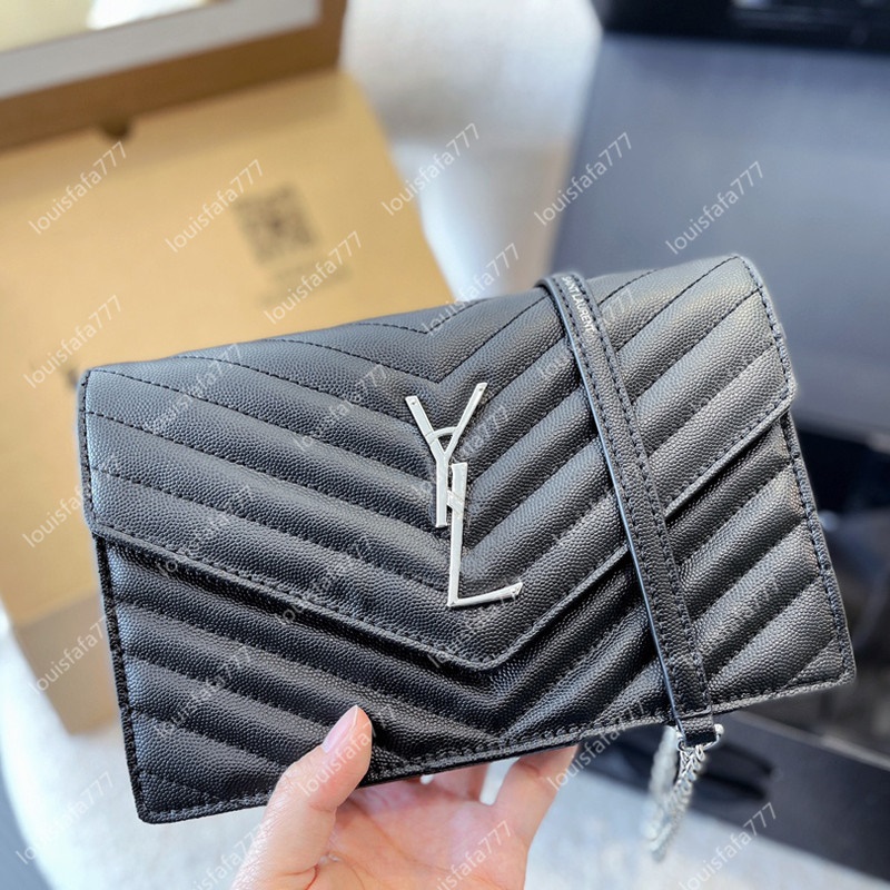 

Luxury bag Designer bags Shoulder Handbags Leather Fashion Classic Envelope Chain bag Gold Silver Sign Y Letter Woman caviar crossbody black wallet, Red