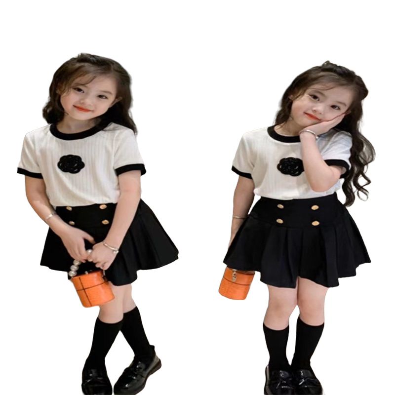 

Designer Baby Skirt T-shirt + Short skirt College style short sleeve pleated one-piece skirt girl Coat skirt Casual brand clothing Children's clothes C21 size 90cm-160cm, C1