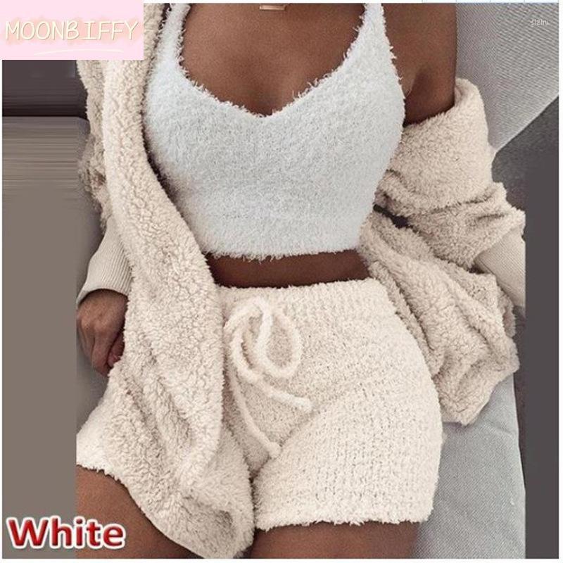 

Women's Tracksuits 3-Piece Set Women's Winter Plush Homewear Warm Casual Comfortable Pajamas Long-Sleeved Shorts Sports Suit Women, Dark grey