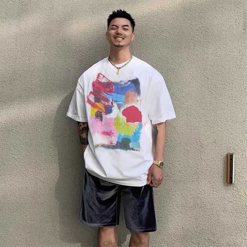 

Designer Fashion Clothing Tees Tshirt Galleryes Depts Painted Graffiti Watercolor Ink Printing Short Sleeved Mens High Street Trendy Casual Loose Tshirt Women Top, White