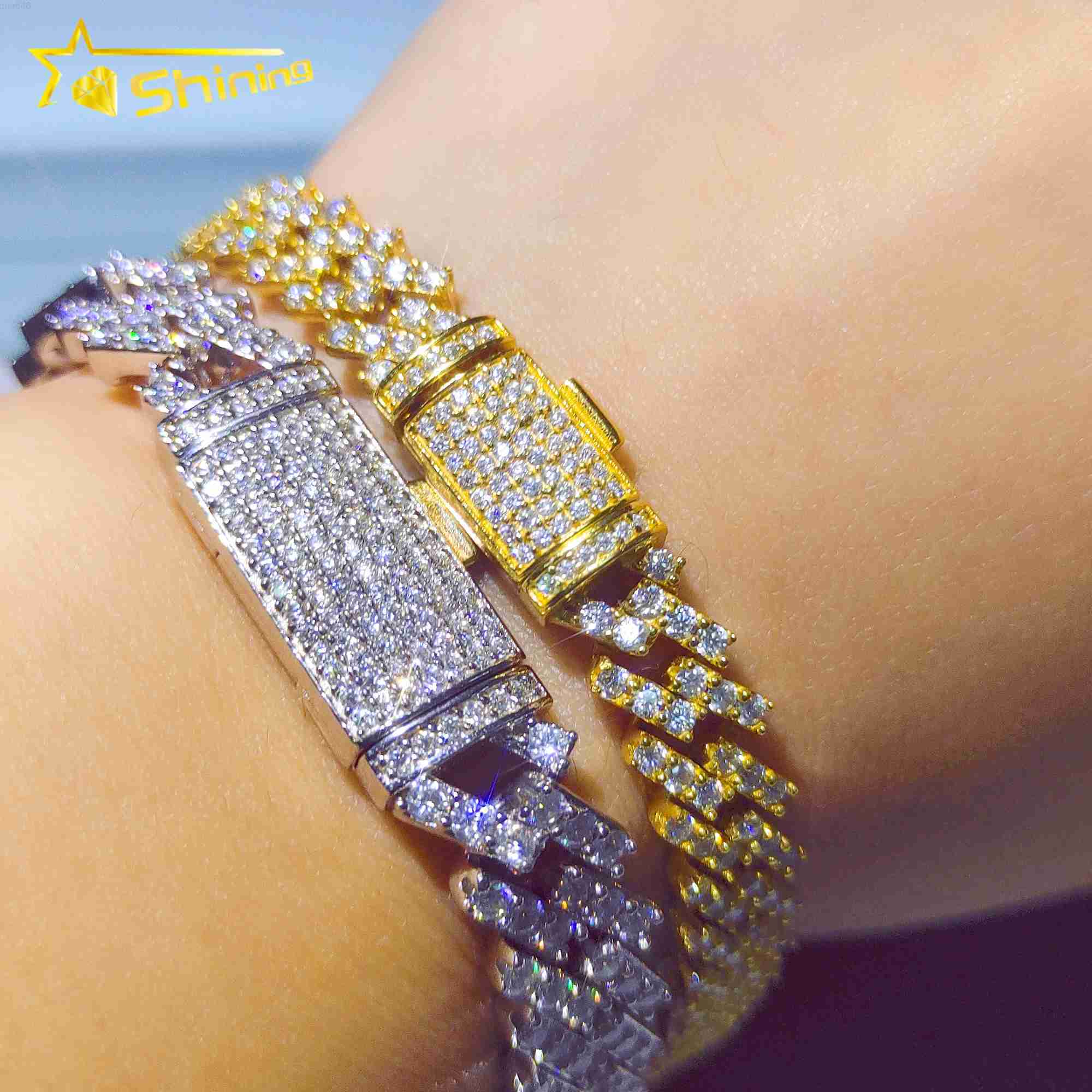 

Hip Hop Jewelry Iced Out Moissanite Cuban Link 8mm 10mm Solid Silver Miami Moissanite Cuban Bracelet