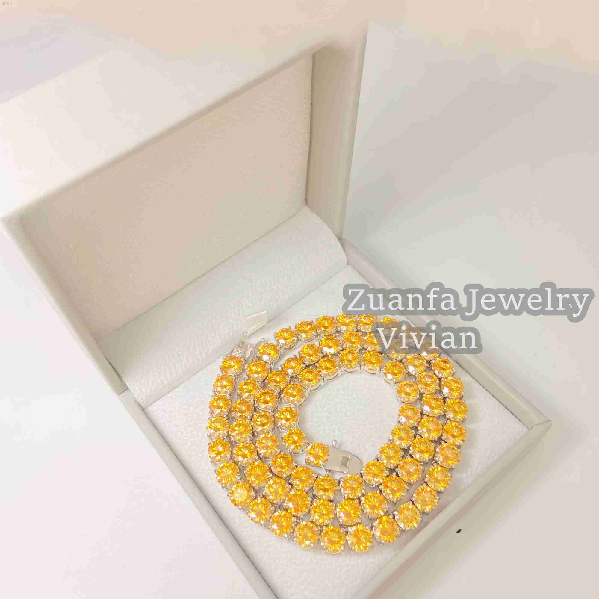 

Fine Jewelry Colorful Diamond Tennis Chain Champagne Vvs Moissanite Sterling Silver S925 Tennis Chain