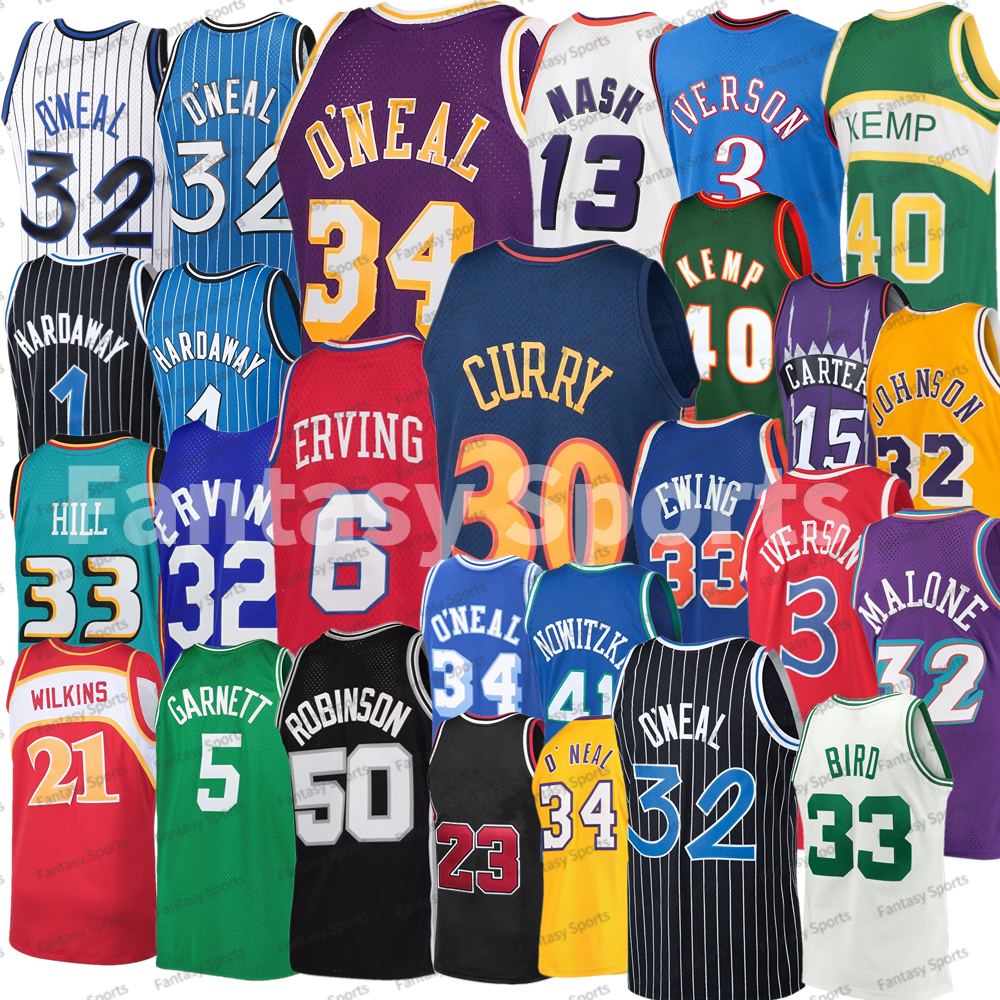 

Men's Kids Retro Jersey 32 Shaq 34 Larry Bird Payton Nash Rodman Hill kemp Durant 15 Carter 3 Iverson Jonhnson Rose 1 Stitched Youth Basketball Shirts Shaq, Men jersey