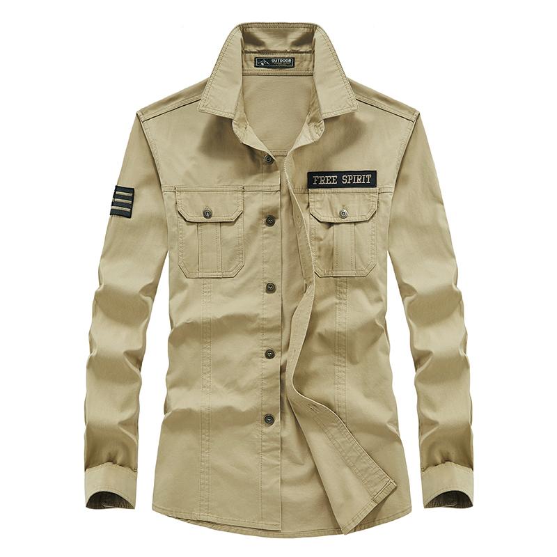 

Men's Casual Shirts Brand Military Shirt Men Long Sleeve Khaki Blue Army High Quality Embroidery Male Plus Size 4XL 5XL 6XLMen's