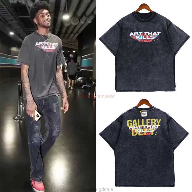 

Designer Fashion Clothing Tees Tshirt American Fashion Galleryes Depts Wash Water Perspective Letter Small Print Wide Short Sleeve Tshirt Unisex Casual Streetwea, Old black
