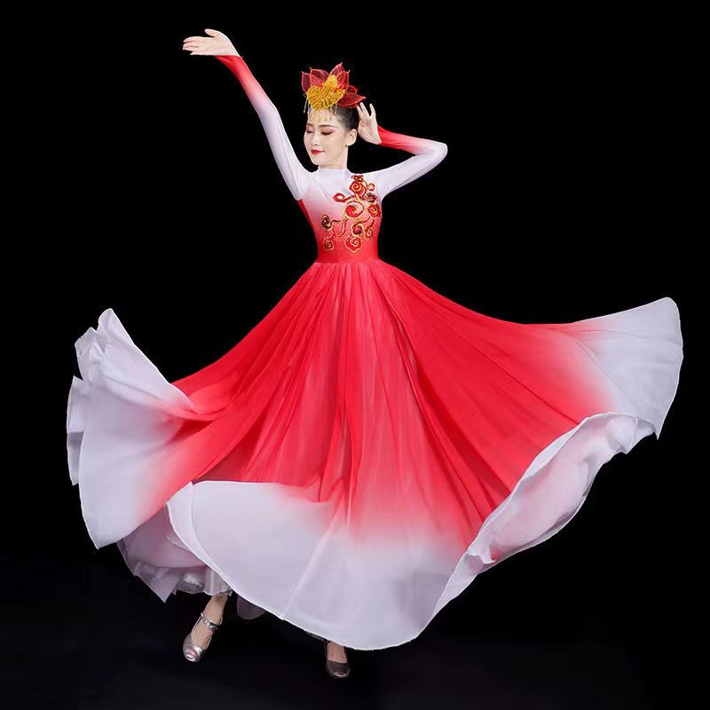 

Classical dance performance attire, women's elegant Chinese style dance attire, grand choir red song competition, long skirt, new ethnic style