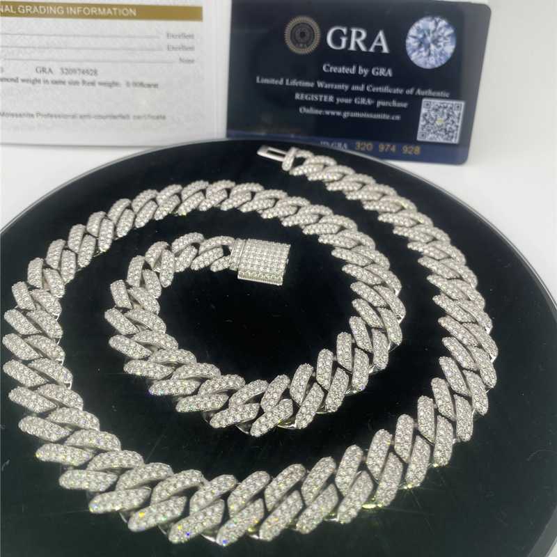 

Sterling Silver Vvs Moissanite Chain Full Iced Out Hip Hop Jewelry Necklace 16'' 18'' 20'' 22" 24'' Heavy Gold Cuban Link Chain
