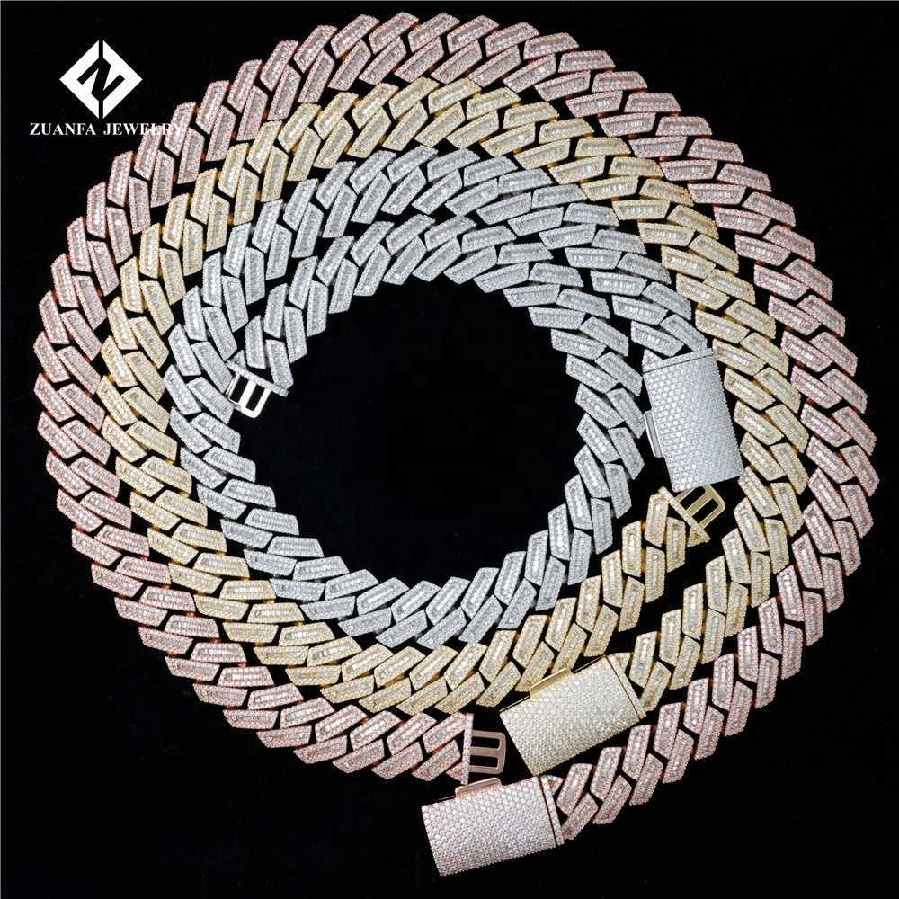 

18mm Moissanite Iced Out Diamond Gold Chain Necklace Real 14k White Gold Necklace Miami Cuban Chain