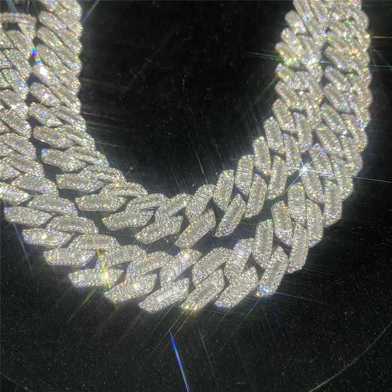 

925 Sterling Silver Miami Cuban Link Chain Fashion Hip Hop Jewelry Diamond Clasp Iced Vvs Moissanite Baguette Cuban Link Chain