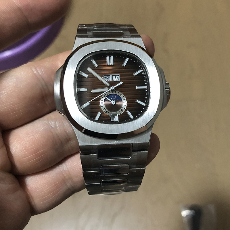 

Luxury Mens Watch Moon Phase Coffee Gray Dial Automatic Mechanical Movement Stainless Steel Wristwatches