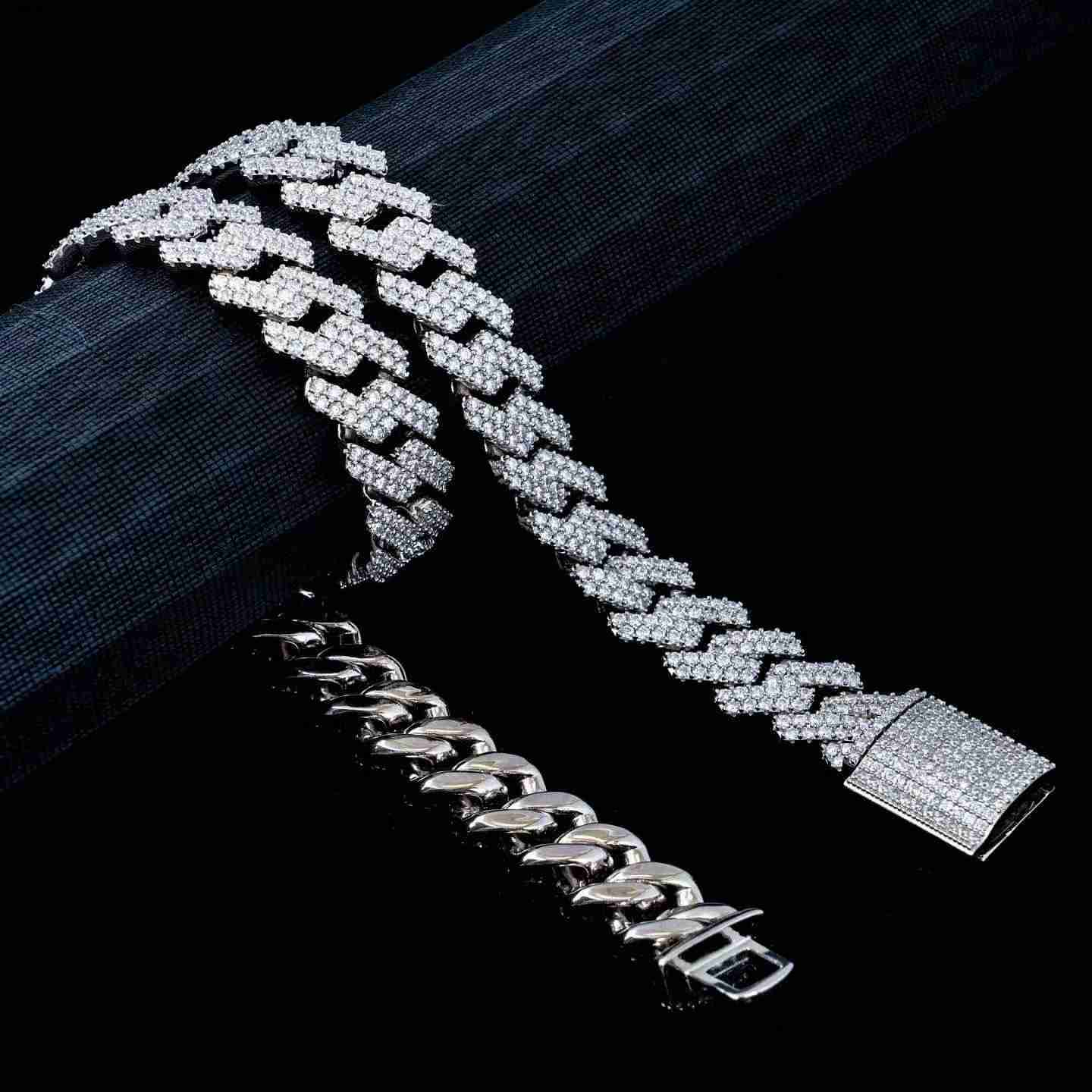 

Custom 14mm Iced Out 925 Silver Moissanite Diamond Cuban Chain Hiphop Necklace Bracelet 18k Gold Plated Chain for Men Jewelry