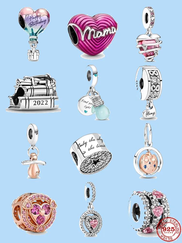 

925 sterling silver charms for pandora jewelry beads Happy Birthday Hot Air Balloon Charm Family Always