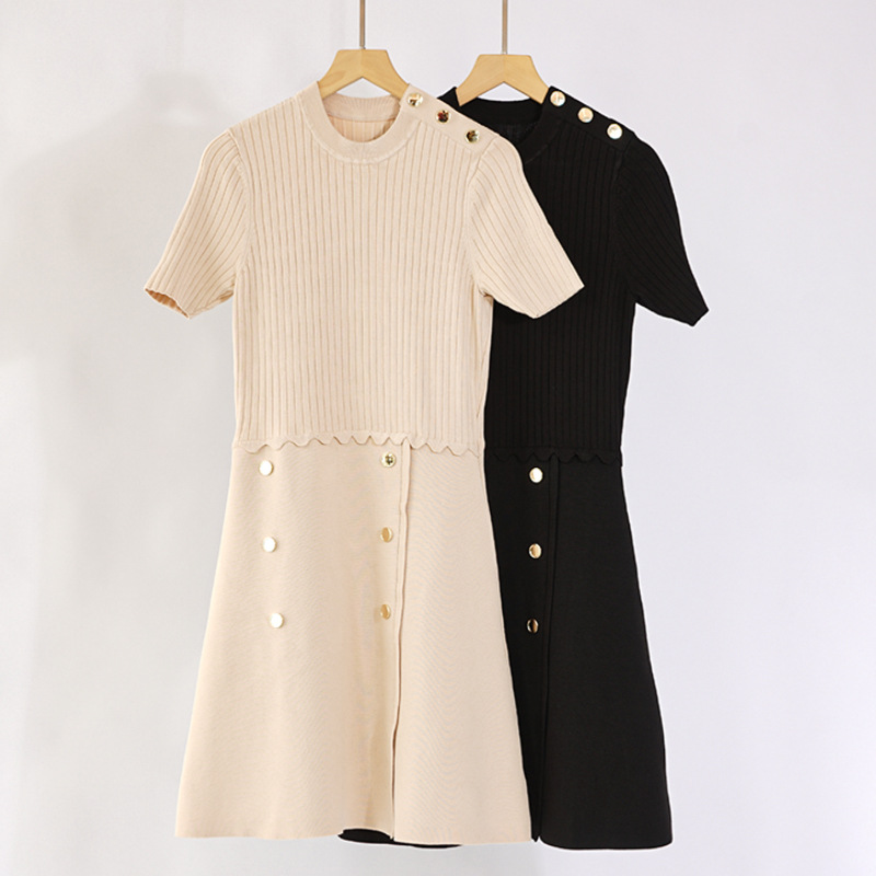 Robes décontractées sandro coulé rond mini robe robe noire abricot