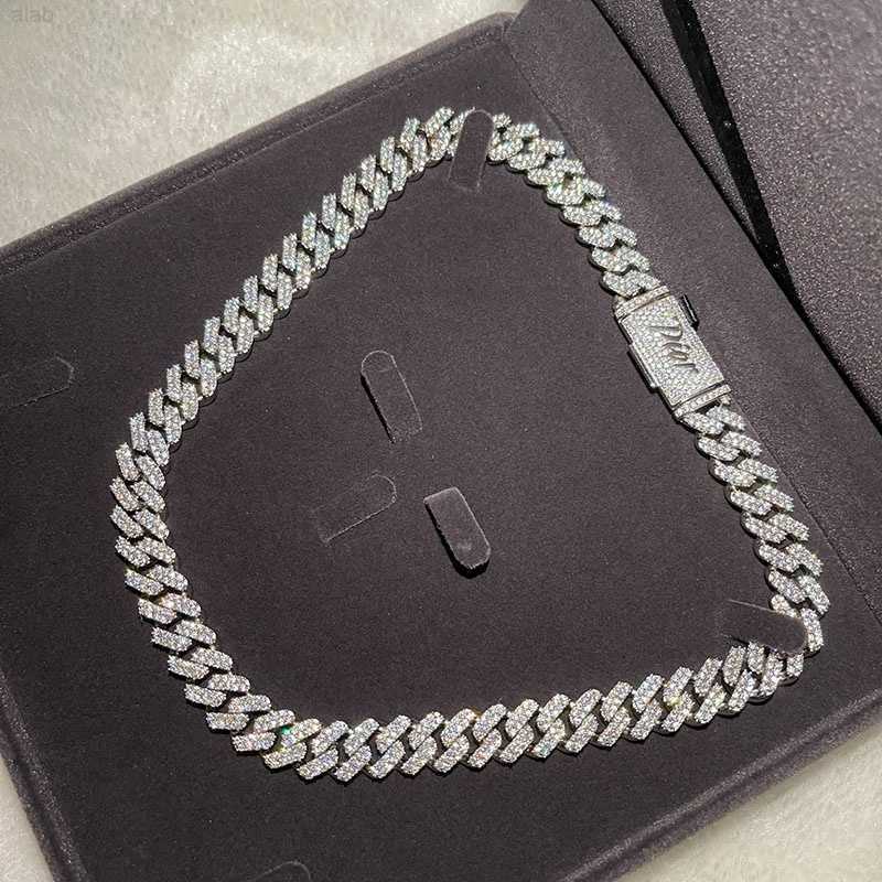 

C13mm Custom Lock Clasp Sterling Silver 925 White Gold Miami Cuban Link Iced Out Lab Diamond Moissanite Cuban Chain