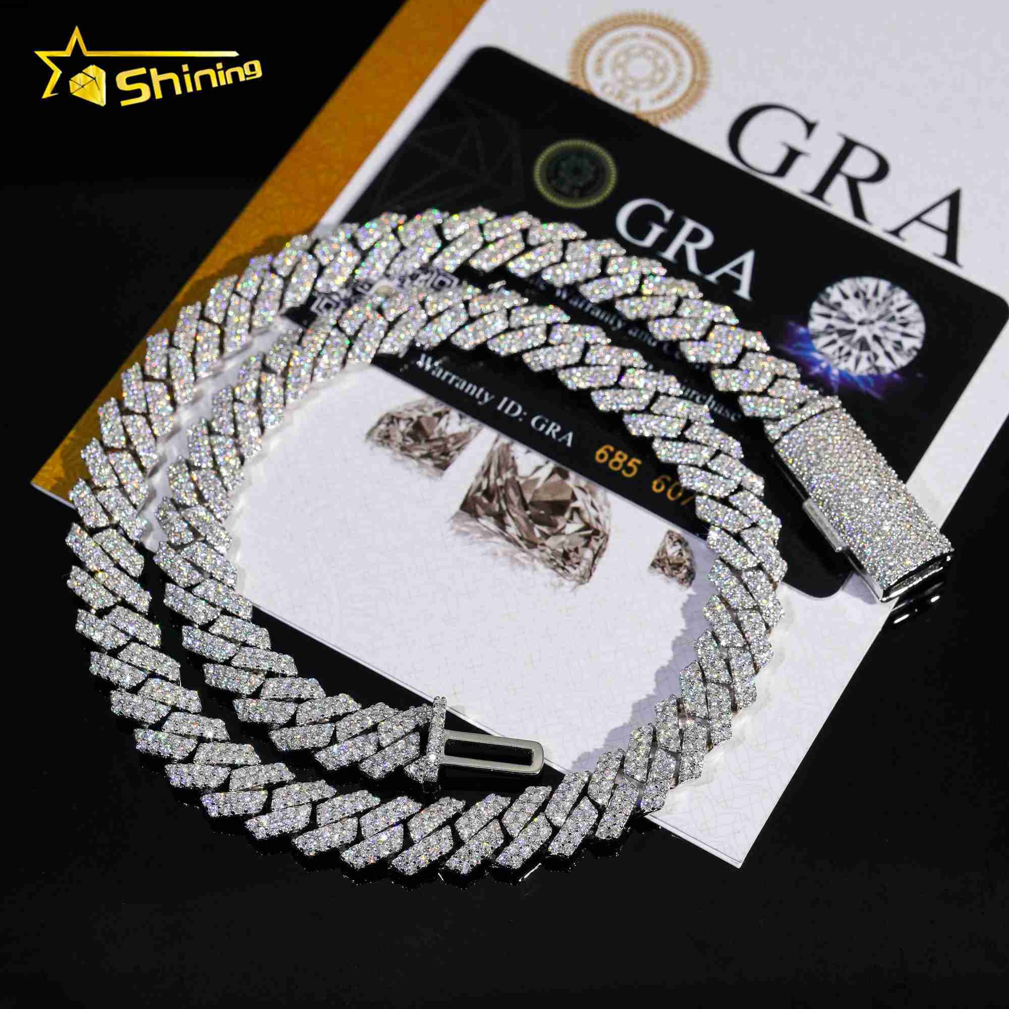 

Drop Shipping 2 Rows Hip Hop Moissanite Necklace 925 Sterling Silver Diamond 8mm Moissanite Cuban Link Chain Bracelet