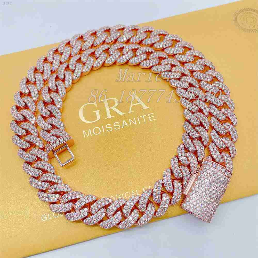 

925 Silver Vvs Moissanite Diamond Cuban Link Chain Luxury Iced Out Hip Hop Cuban Link Silver for Women