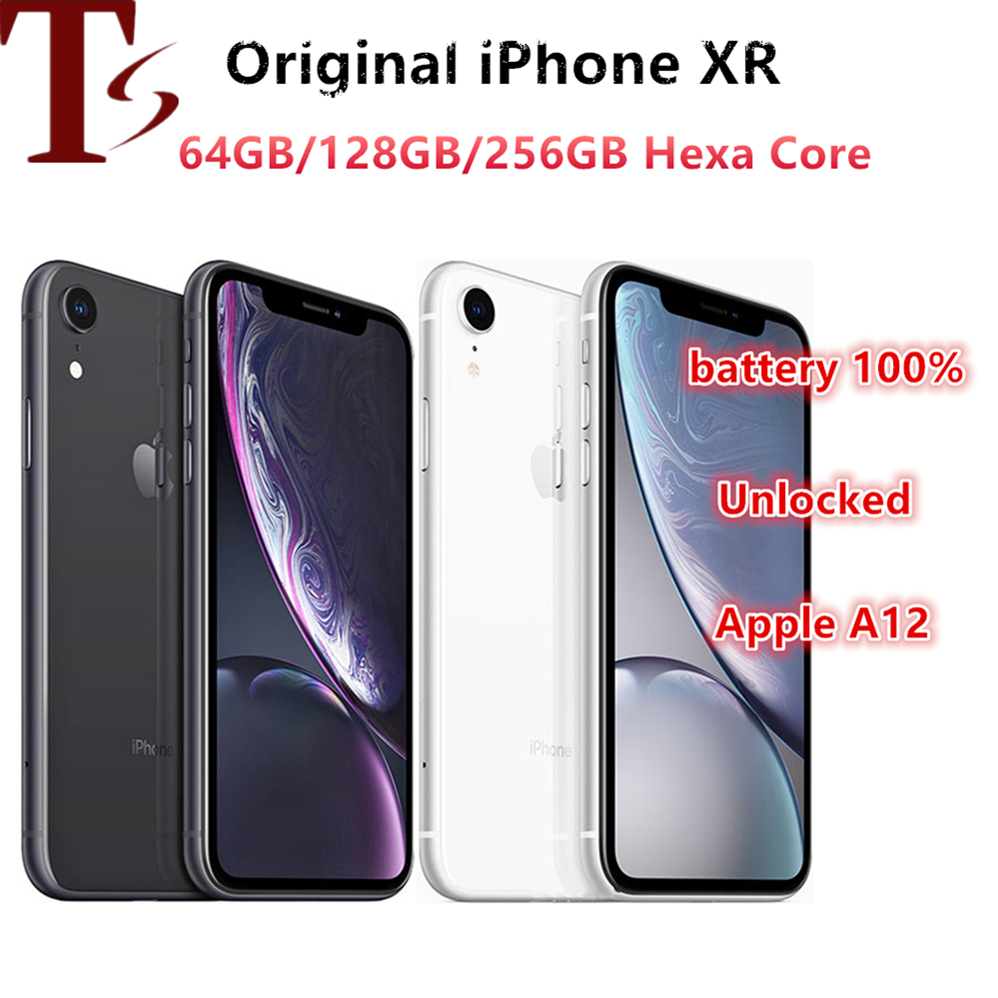 

refurbished Original iPhone XR Smart phones 6.1inch A12 with Face ID Unlocked 3GB RAM 64/128/256GB ROM Cellphones LTE 4G 12MP NFC Mobile Phone, Black
